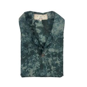 SMR Days Pure Silk Blue Gray Geometric Hawaiian Lounge Shirt Mens XL